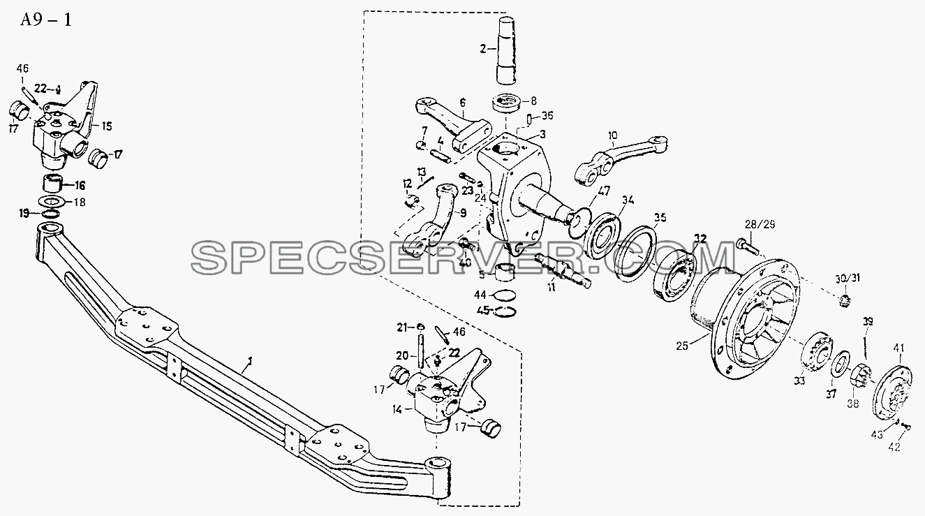 FRONT AXLE (A9-1) для Sinotruk 8x4 Tipper (371) (список запасных частей)