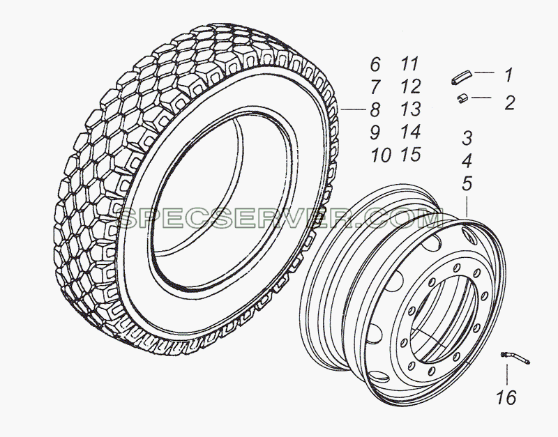 4308-3101711 Колесо 6,75x19,5 с шиной для КамАЗ-4308 (2008) (список запасных частей)