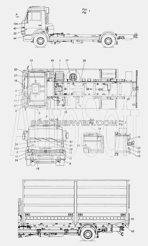 4308-3700001-27 Электрооборудование. Расположение на автомобиле для КамАЗ-4308 (2008) (список запасных частей)