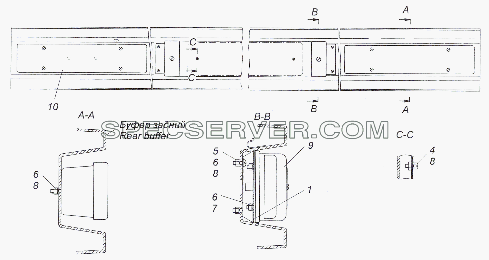 53215-3716002 Установка задних фонарей для КамАЗ-4308 (2008) (список запасных частей)