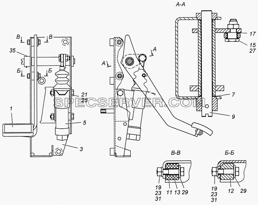 Педаль сцепления с кронштейном и главным цилиндром в сборе 4308-1602008 для КамАЗ-4308 (список запасных частей)