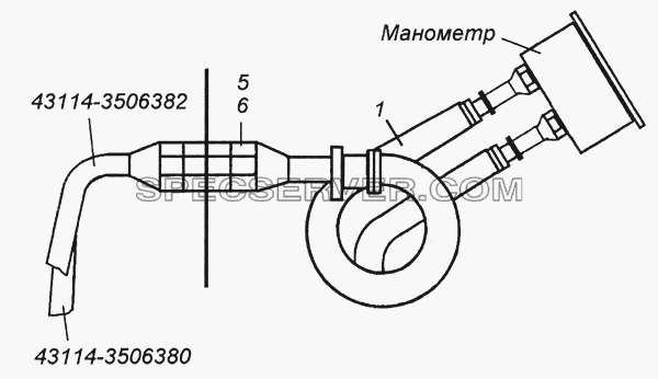 Установка трубопроводов к манометру 43114-3830001 для КамАЗ-4308 (список запасных частей)