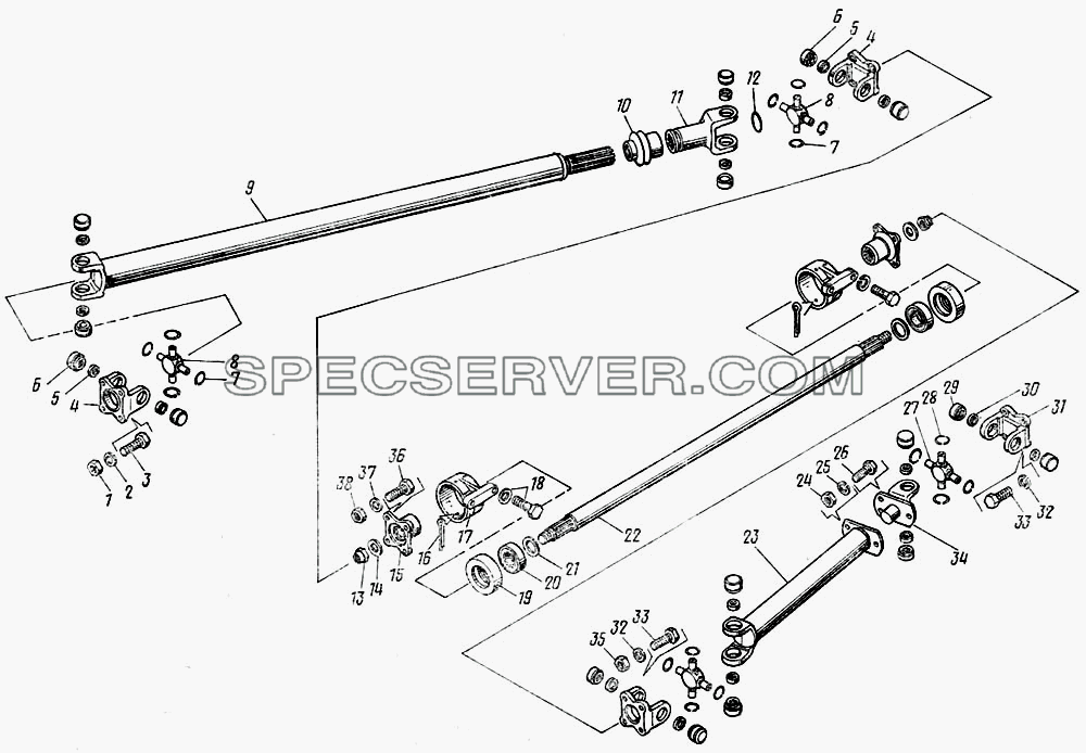 Валы карданные лебедки для КамАЗ-43101 (список запасных частей)