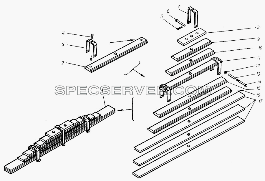 Рессора задняя для КамАЗ-4310 (списка 2004 г) (список запасных частей)