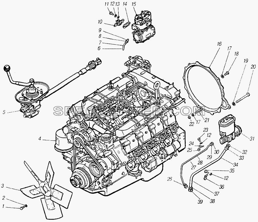 Двигатель с оборудованием (основная комплектация) для КамАЗ-4310 (списка 2004 г) (список запасных частей)