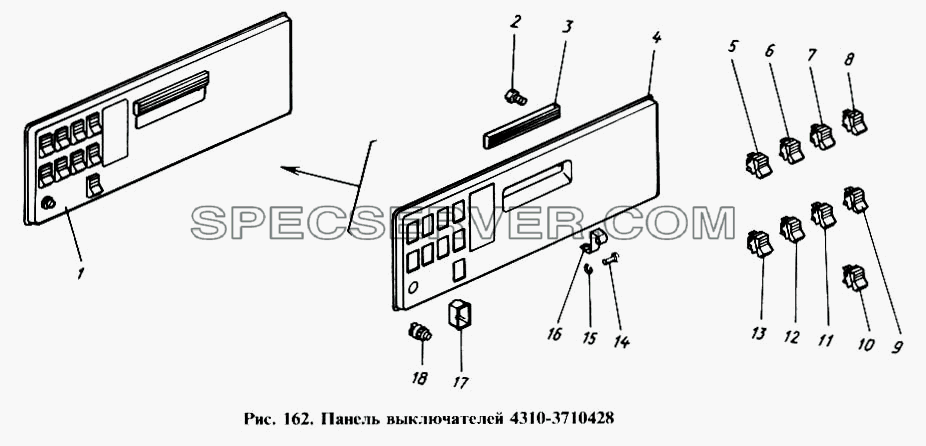 Панель выключателей для КамАЗ-4310 (список запасных частей)