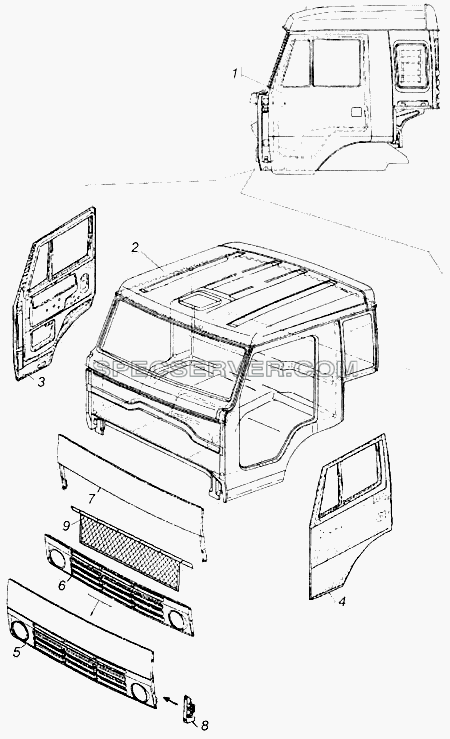 Кабина с дверями окрашенная для КамАЗ-43118 (список запасных частей)