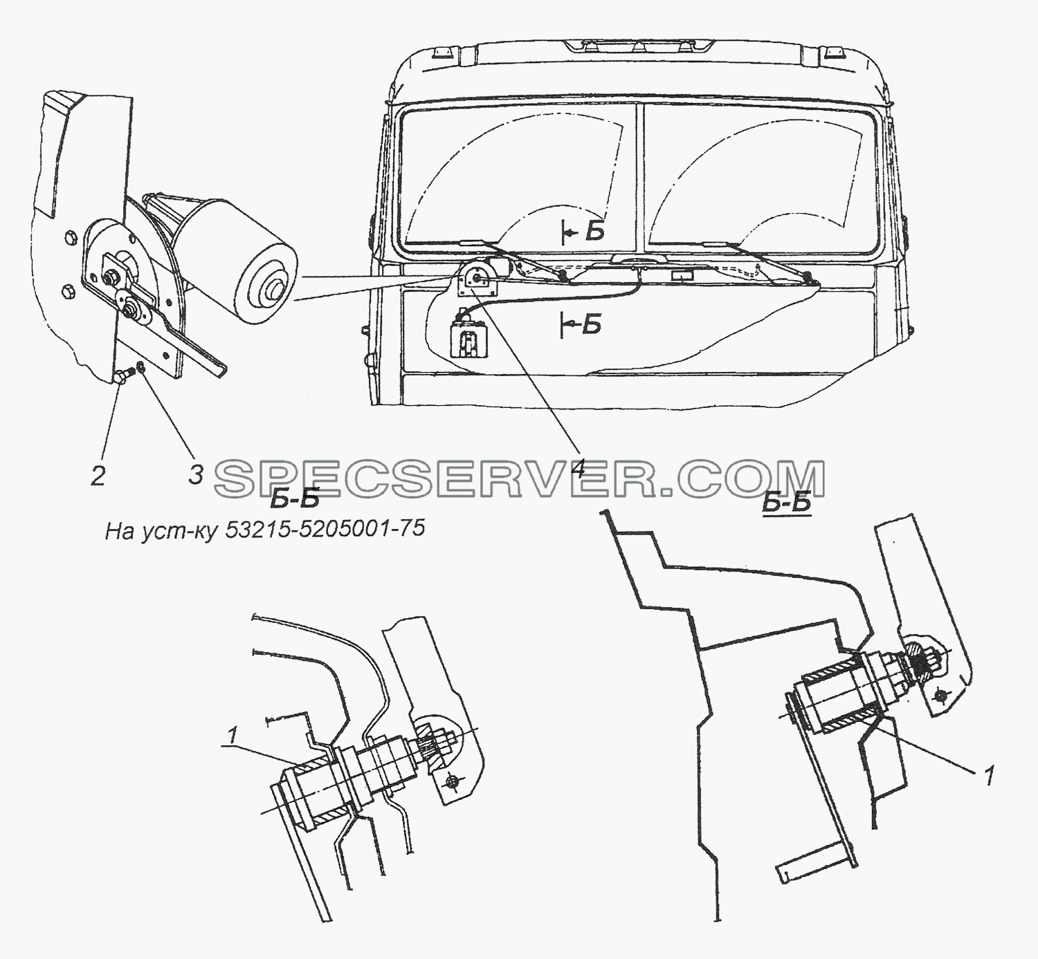 53205-5205001 Установка стеклоочистителя для КамАЗ-43261 (Евро-1, 2) (список запасных частей)