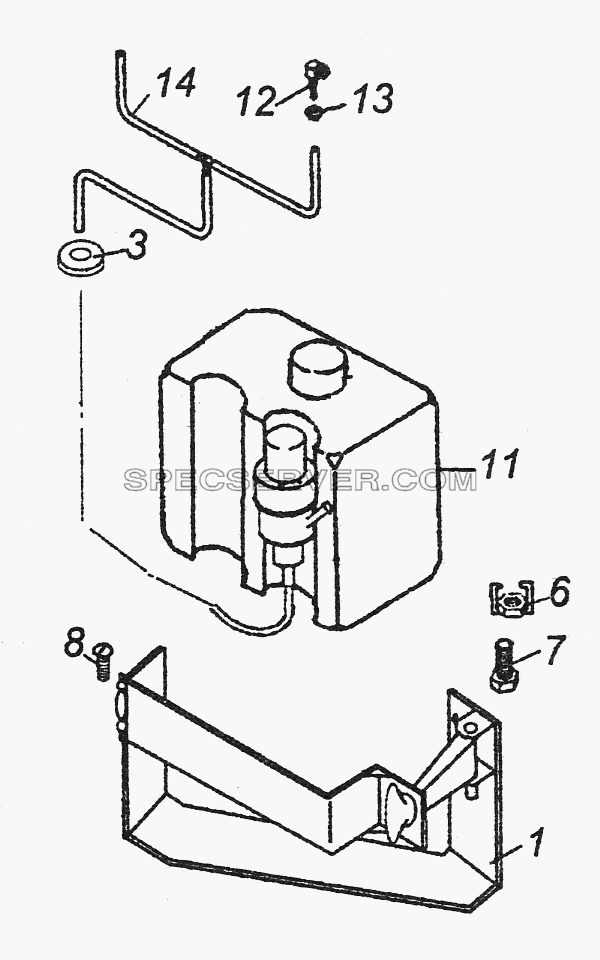 53205-5208004 Установка омывателя электрического для КамАЗ-43261 (Евро-1, 2) (список запасных частей)