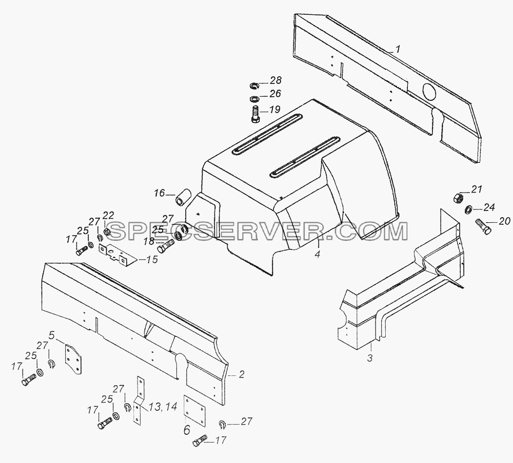 4326-5614200 Установка шумоизоляционного экрана двигателя для КамАЗ-43261 (Евро-1, 2) (список запасных частей)