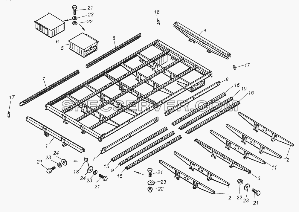 4310-8501016 Каркас основания платформы для КамАЗ-43261 (Евро-1, 2) (список запасных частей)
