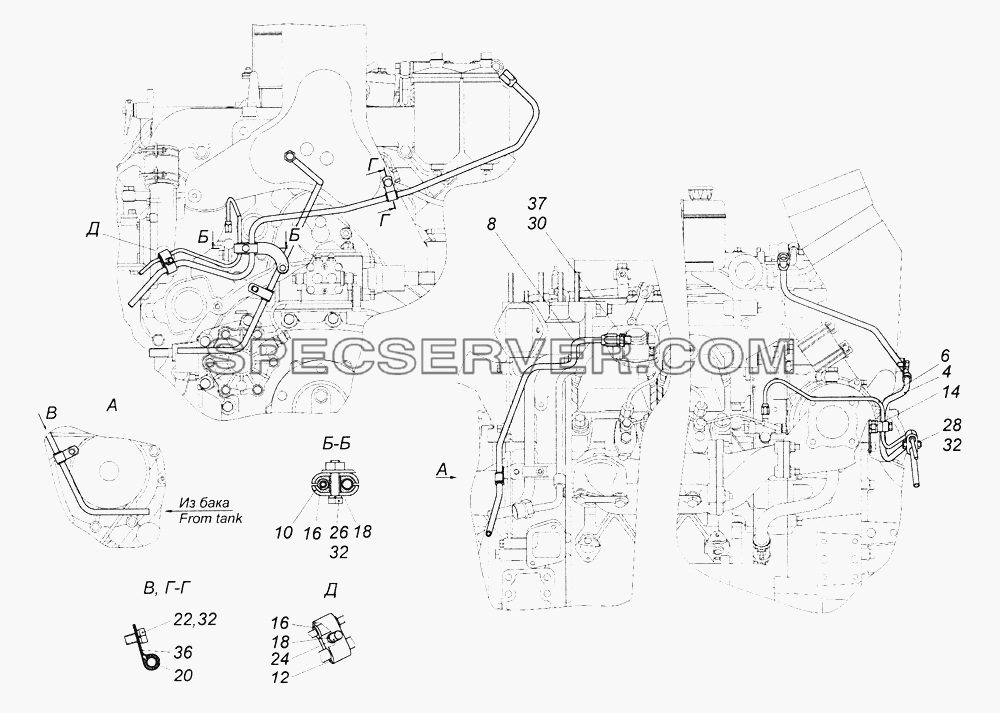 43253-1104000 Установка топливопроводов для КамАЗ-43261 (Евро-1, 2) (список запасных частей)