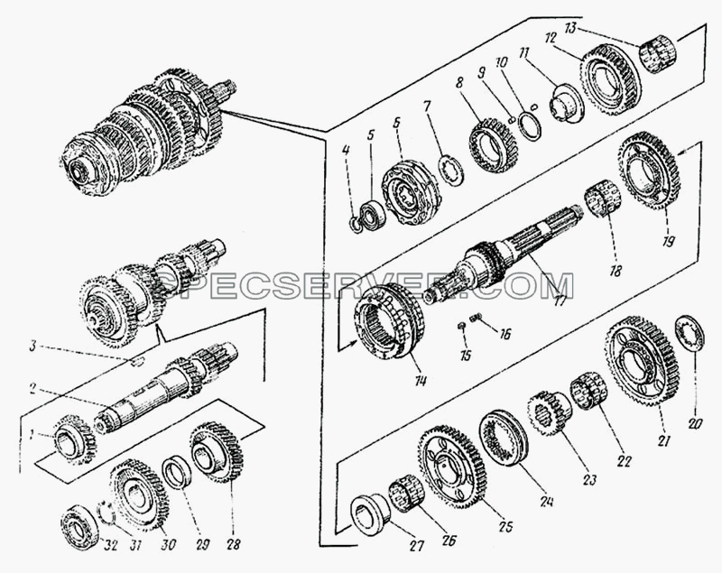 Валы и шестерни коробки передач для КамАЗ-4326 (список запасных частей)