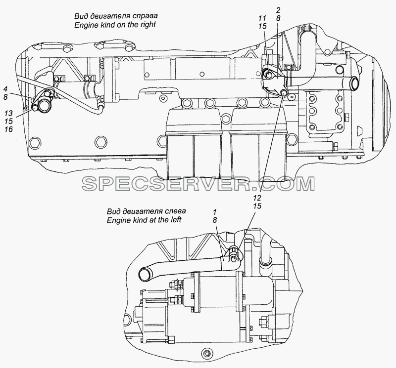 7406.1015002 Установка патрубка и штуцеров системы подогрева двигателя для КамАЗ-43501 (4х4) (список запасных частей)
