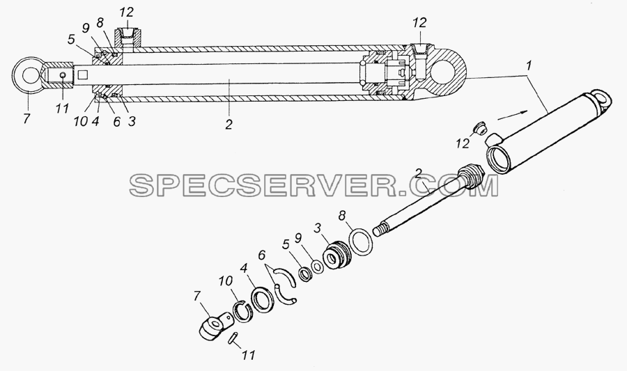 4310-5003010 Гидроцилиндр в сборе - Hydraulic cylinder, assy для КамАЗ-4350 (4х4) (список запасных частей)