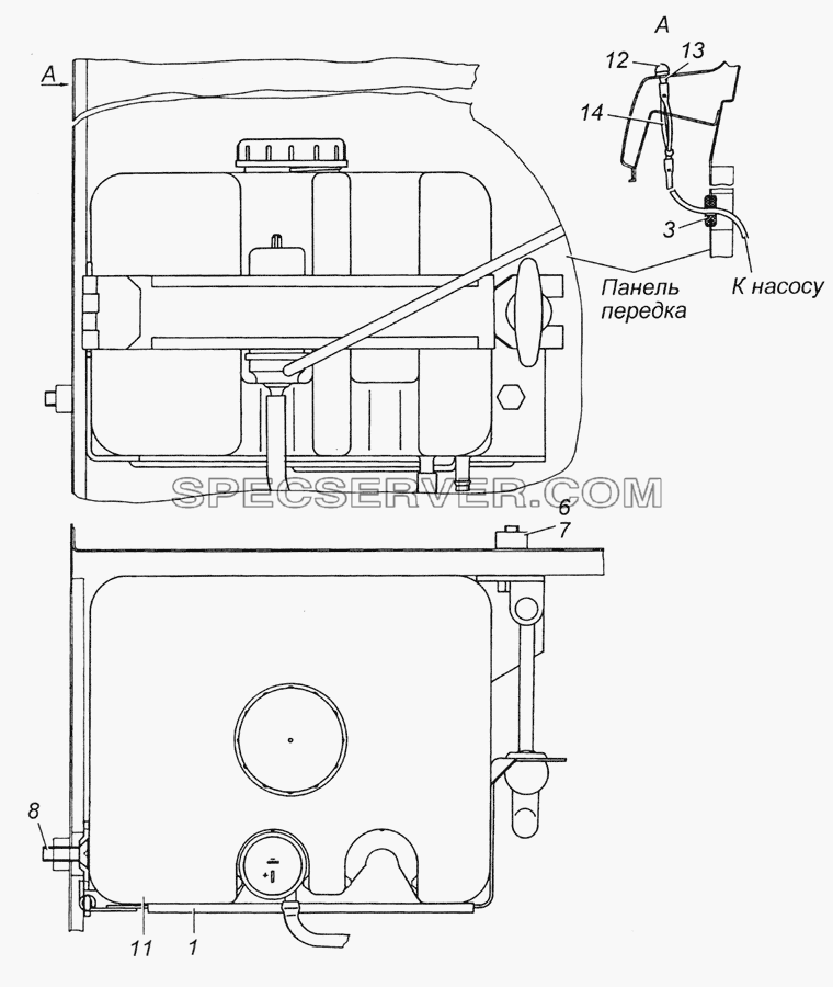53205-5208004 Установка омывателя для КамАЗ-4350 (4х4) (список запасных частей)
