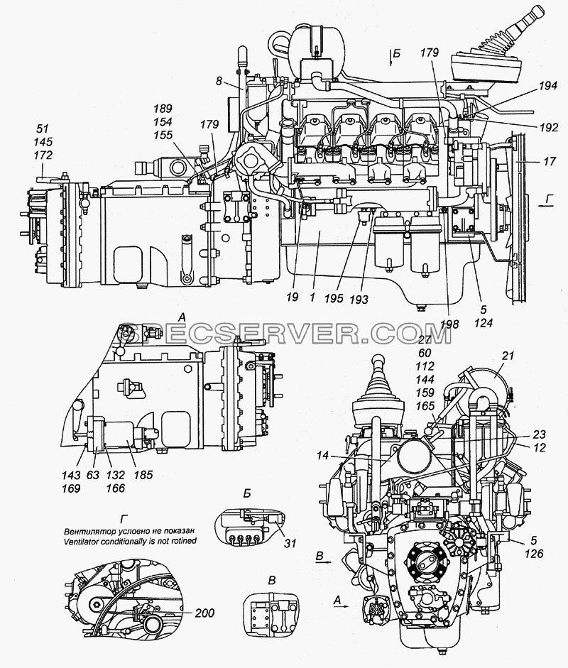 6350-1000260 Агрегат силовой 740.50-360, укомплектованный для КамАЗ-4350 (4х4) (список запасных частей)