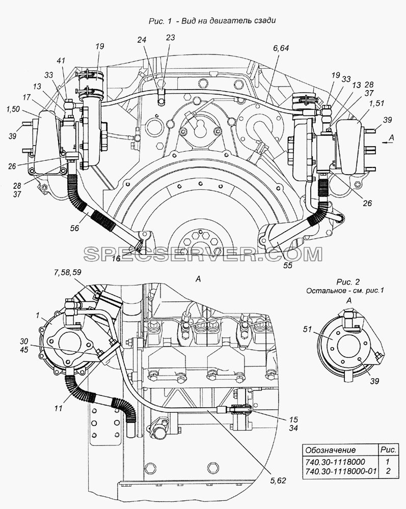 740.30-1118000 Установка турбокомпрессоров на двигатель для КамАЗ-4350 (4х4) (список запасных частей)