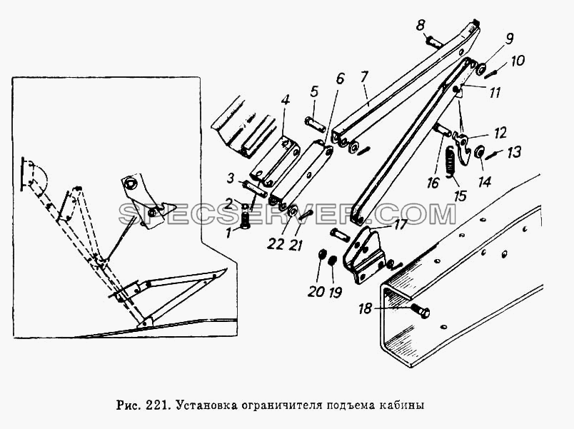 Установка ограничителя подъема кабины для КамАЗ-53212 (список запасных частей)