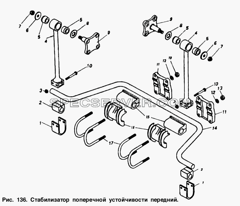 Стабилизатор поперечной устойчивости передний для КамАЗ-53212 (список запасных частей)