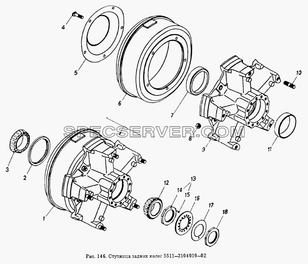 Ступица задних колес для КамАЗ-53212 (список запасных частей)