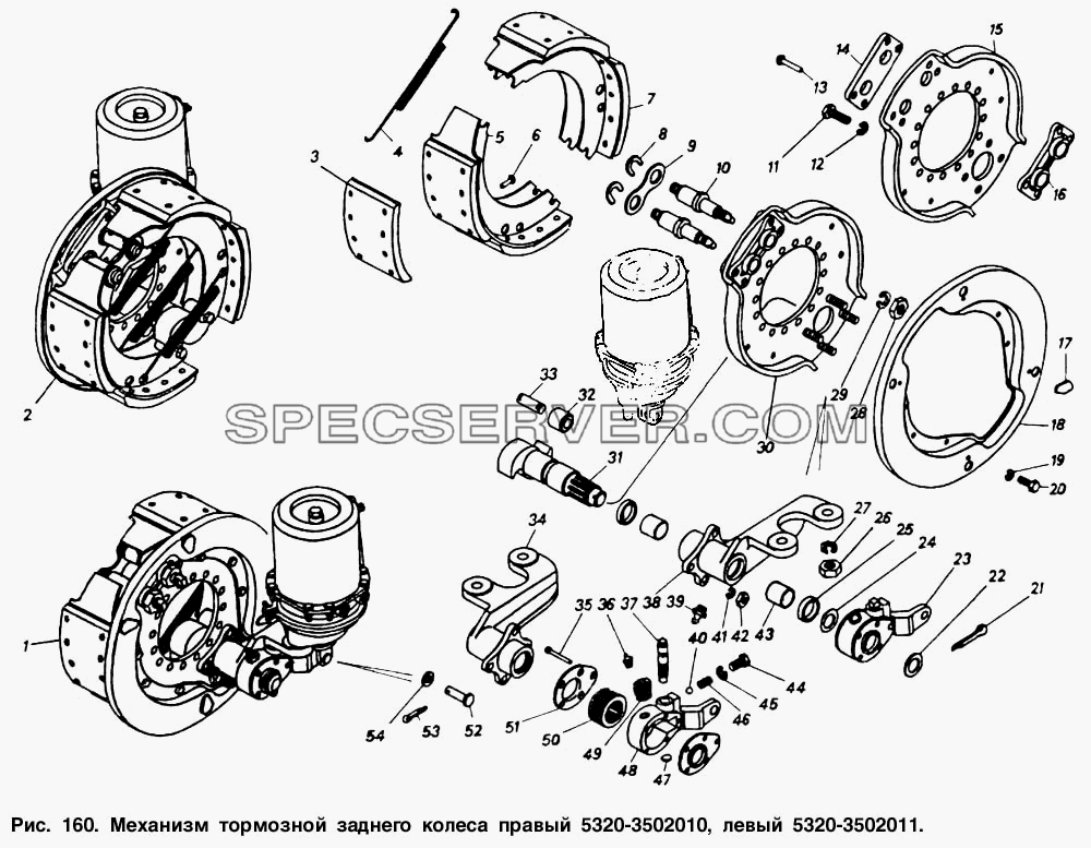 Механизм тормозной заднего колеса правый и левый для КамАЗ-53212 (список запасных частей)