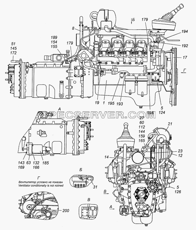 6350-1000260 Агрегат силовой 740.50-360, укомплектованный для установки на автомобиль для КамАЗ-53501 (6х6) (список запасных частей)