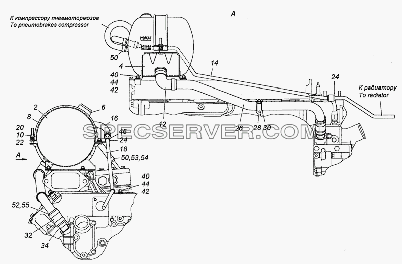 54115-1311005-10 Установка расширительного бачка для КамАЗ-53501 (6х6) (список запасных частей)