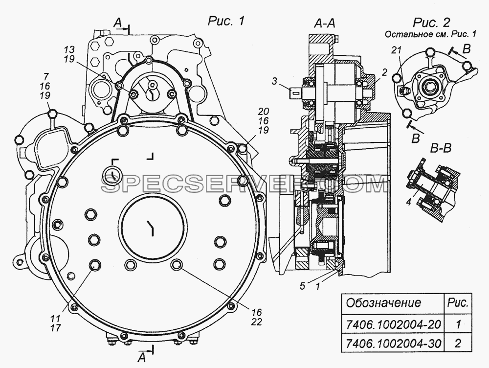 7406.1002004-20 Установка картера маховика для КамАЗ-53504 (6х6) (список запасных частей)