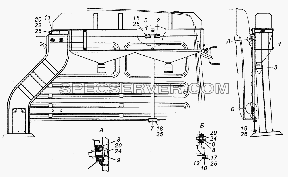 5350-1109003-10 Установка воздухоочистителя мультициклонного для КамАЗ-53504 (6х6) (список запасных частей)