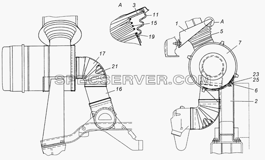 6350-1109001-10 Установка воздушного фильтра для КамАЗ-5350 (6х6) (список запасных частей)