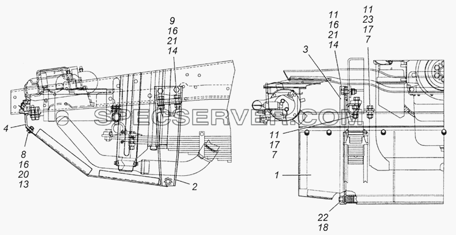 6350-1301500 Установка кожуха защитного радиатора для КамАЗ-5350 (6х6) (список запасных частей)
