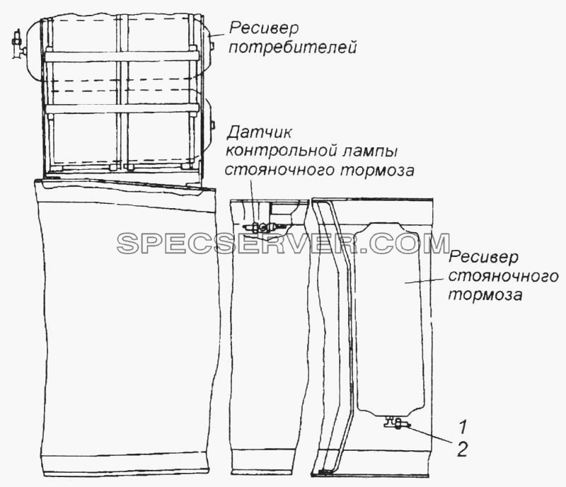 Установка датчиков аварийного давления воздуха для КамАЗ-5360 (список запасных частей)