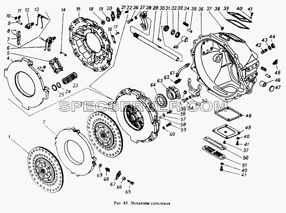 Механизм сцепления для КамАЗ-5410 (список запасных частей)