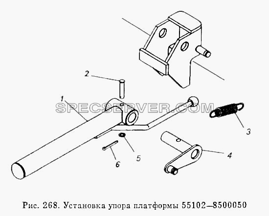 Установка упора платформы 55102-8500050 для КамАЗ-54112 (список запасных частей)