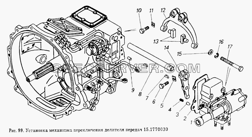 Установка механизма переключения делителя передач для КамАЗ-54112 (список запасных частей)
