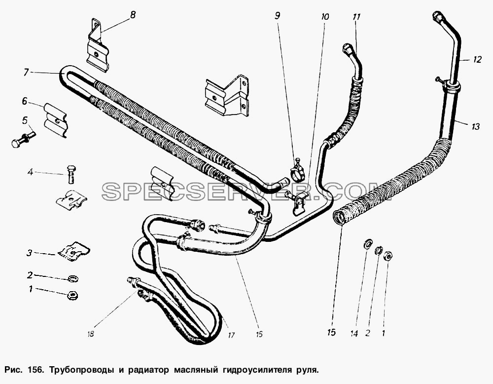 Трубопроводы и радиатор масляный гидроусилителя руля для КамАЗ-54112 (список запасных частей)