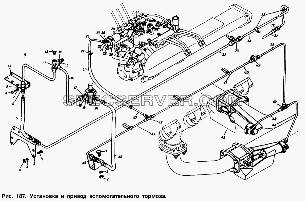 Установка и привод вспомогательного тормоза для КамАЗ-55102 (список запасных частей)