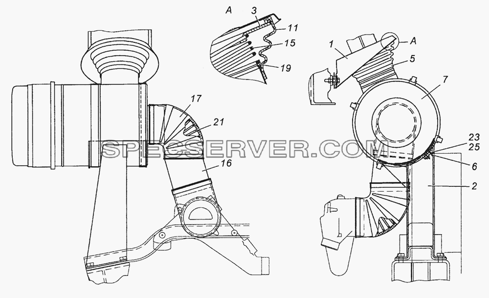 6350-1109001-10 Установка воздушного фильтра для КамАЗ-63501 8х8 (список запасных частей)