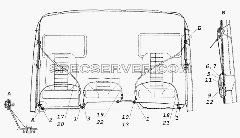 53205-5000075-10 Установка ремней безопасности для КамАЗ-6350 (8х8) (список запасных частей)
