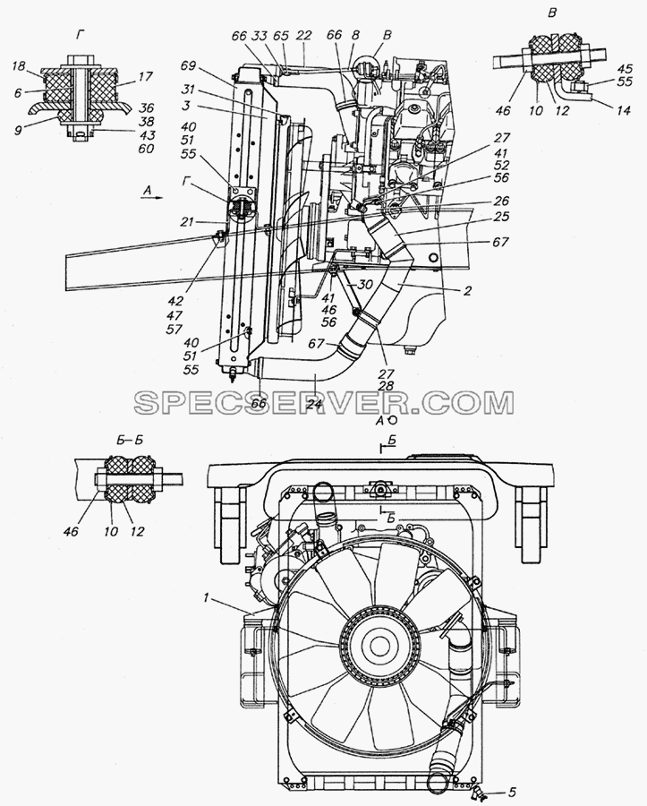 6350-1300023-10 Установка радиатора для КамАЗ-6350 (8х8) (список запасных частей)