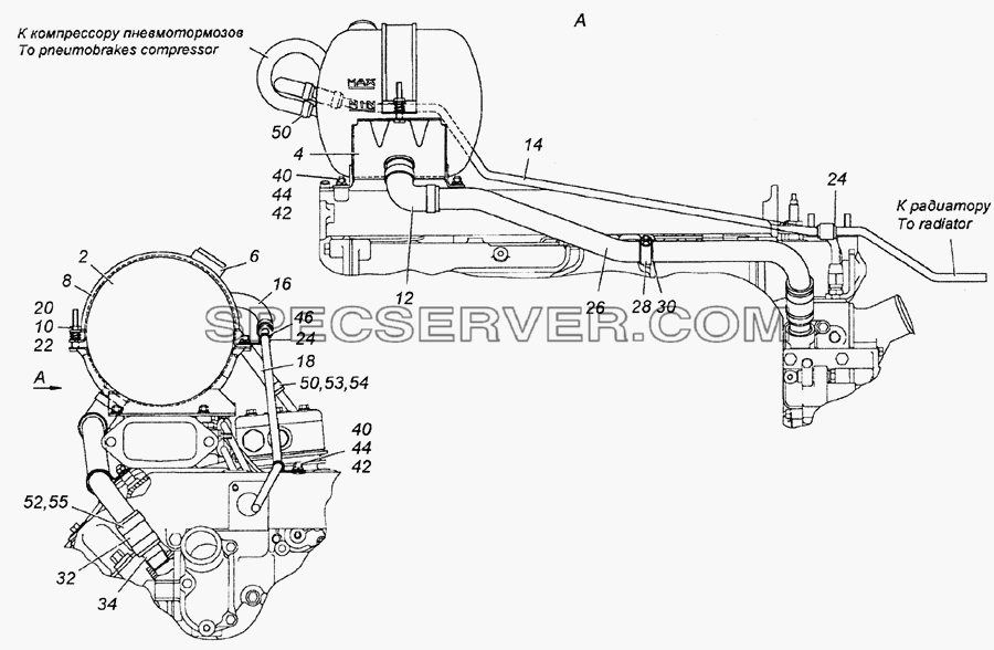 54115-1311005-10 Установка расширительного бачка для КамАЗ-6350 (8х8) (список запасных частей)