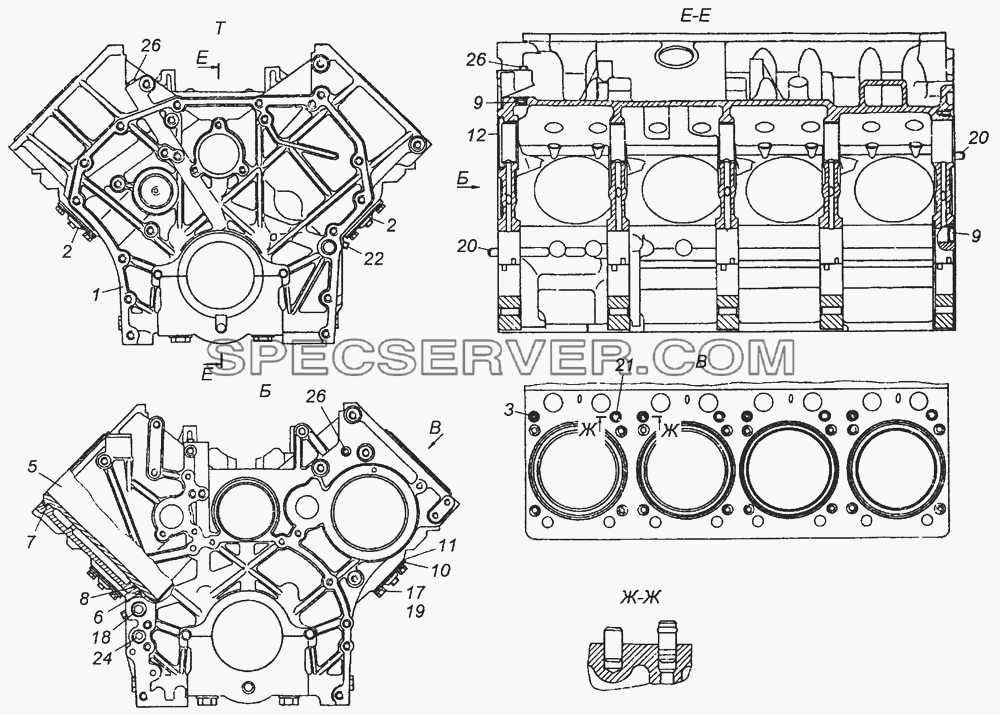 740.50-1002010 Блок цилиндров в сборе для КамАЗ-6450 8х8 (список запасных частей)