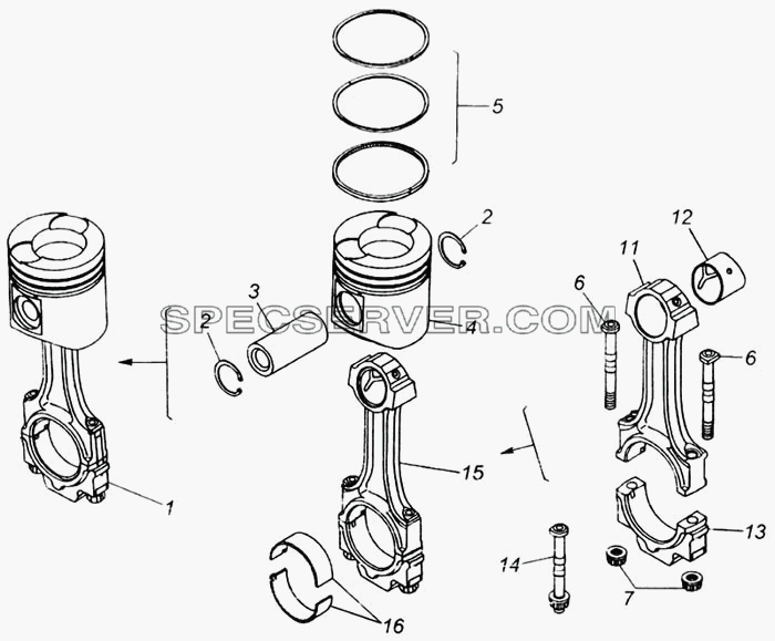 Поршень с шатуном и кольцами для КамАЗ-65115 (список запасных частей)