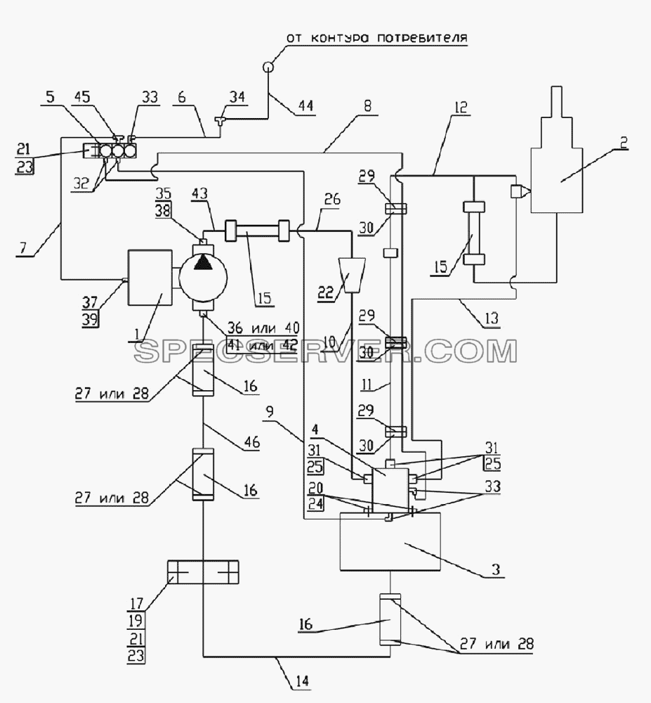 Гидросхема - 1 для КамАЗ-65201 (список запасных частей)