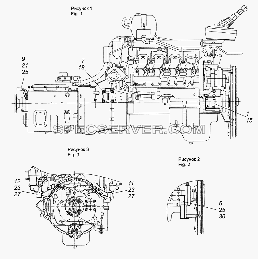 65115-1001000 Установка кронштейнов силового агрегата для КамАЗ-6520 (Euro-2, 3) (список запасных частей)
