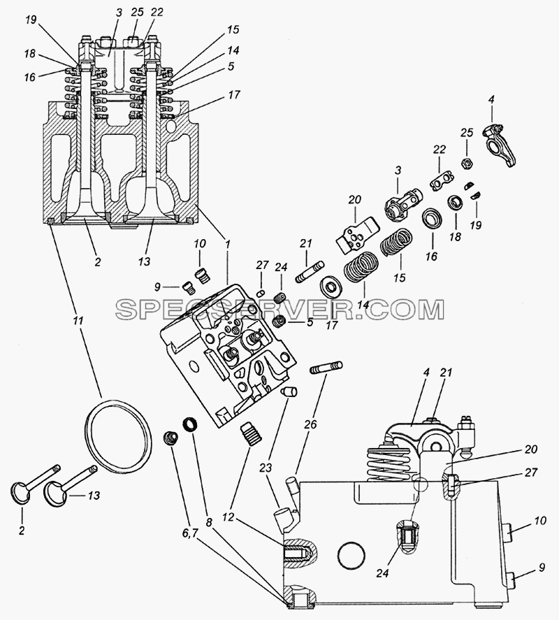 740.30-1003010 Головка цилиндра с клапанами для КамАЗ-6520 (Euro-2, 3) (список запасных частей)