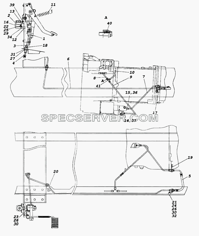 Установка педали и привода выключения сцепления для КамАЗ-6522 (список запасных частей)