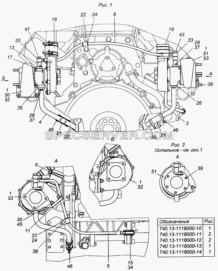 Установка турбокомпрессора на двигатель для КамАЗ-6540 (список запасных частей)