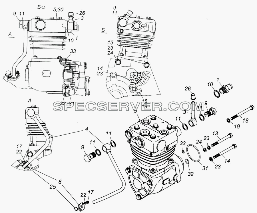 Установка компрессора для КамАЗ-6540 (список запасных частей)